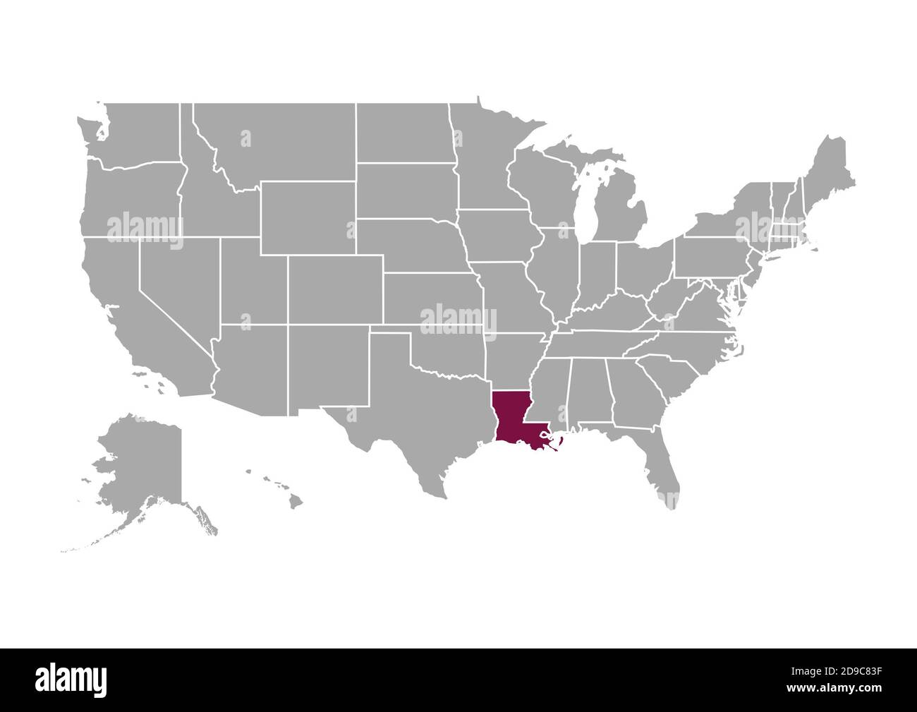 Map of Louisiana compared to the other United States of America Stock