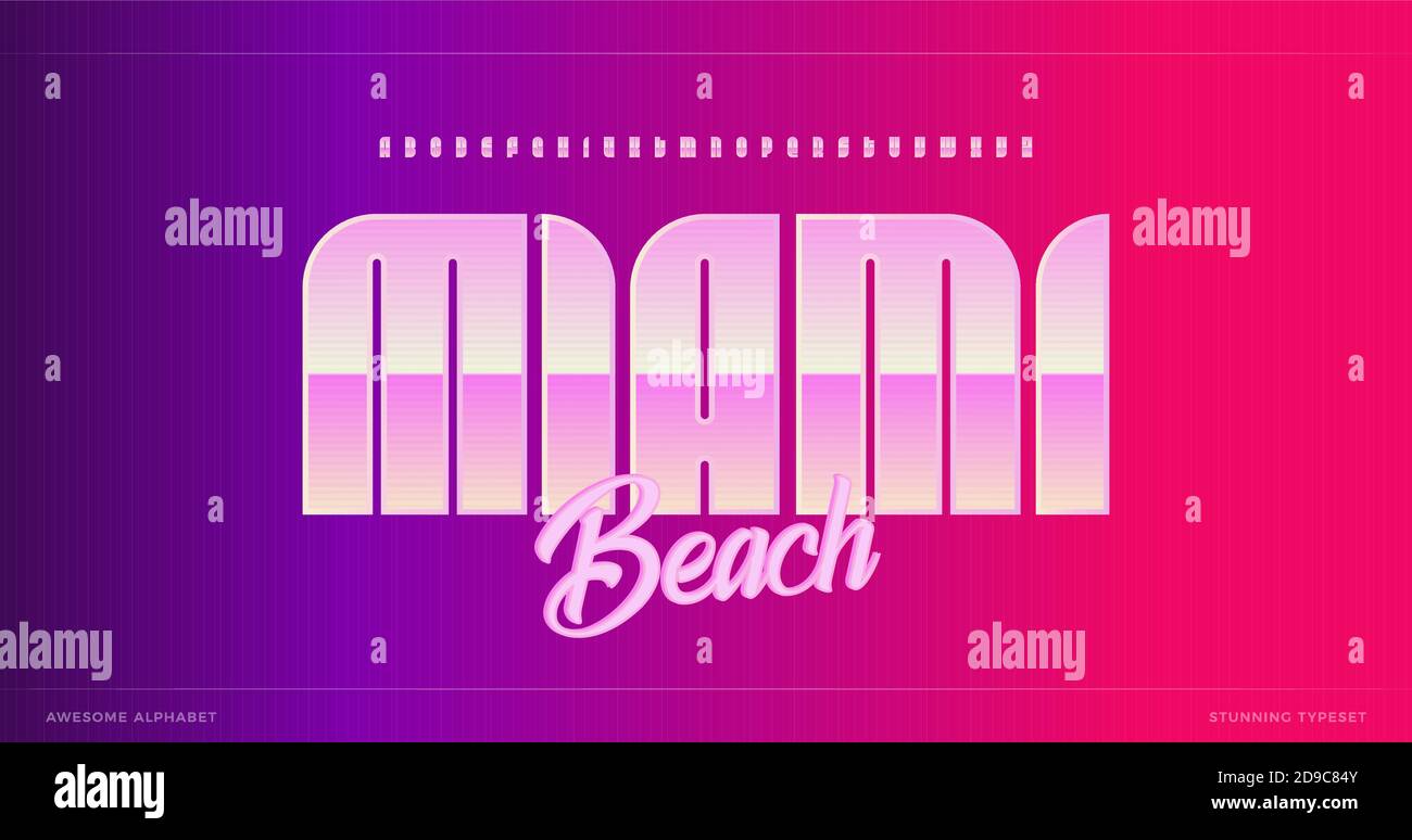 Sleek modern alphabet. Miami stunning font, minimalist type for modern futuristic logo, headline poster, creative lettering and modern typography Stock Vector