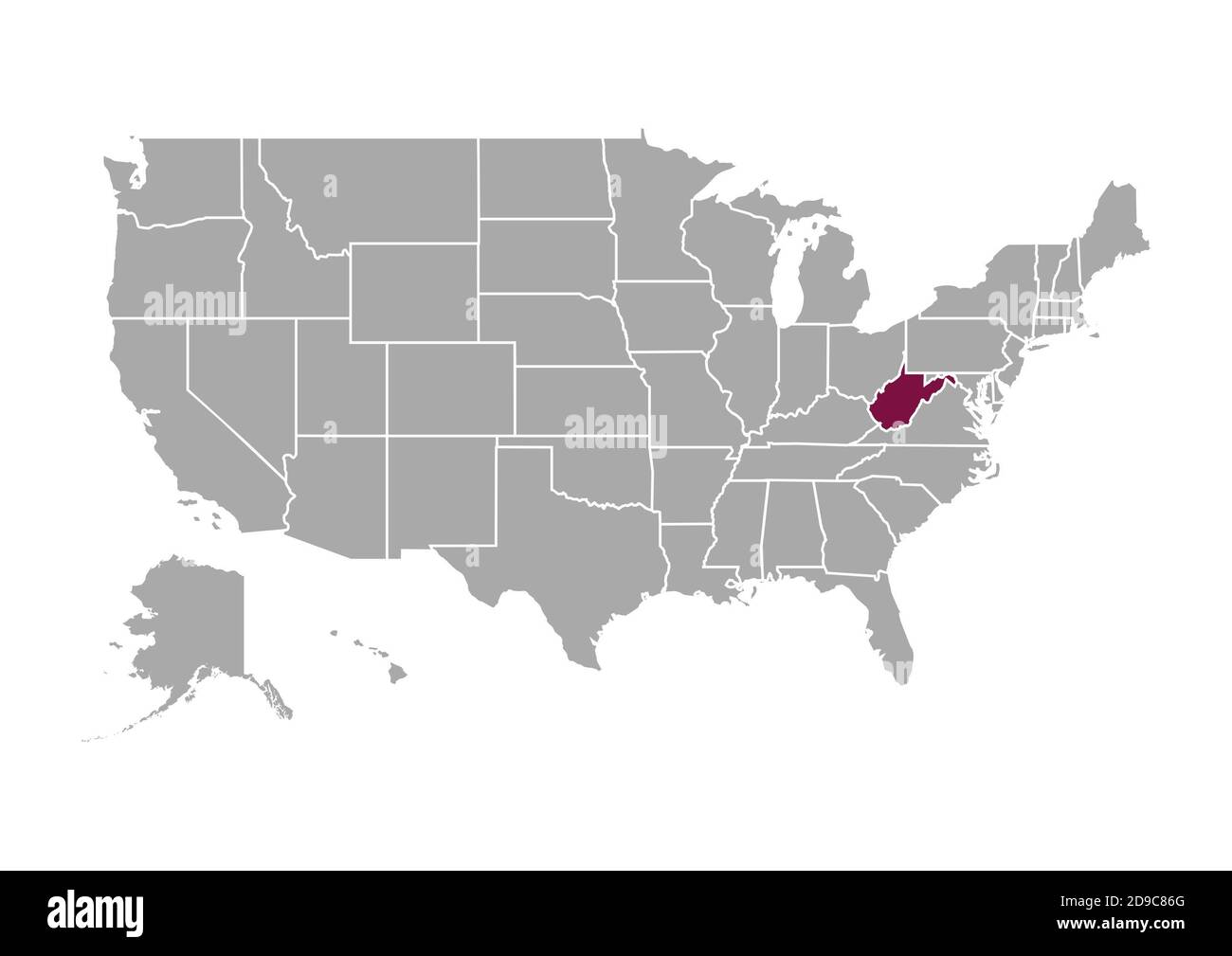 Map of West Virginia compared to the other United States of America