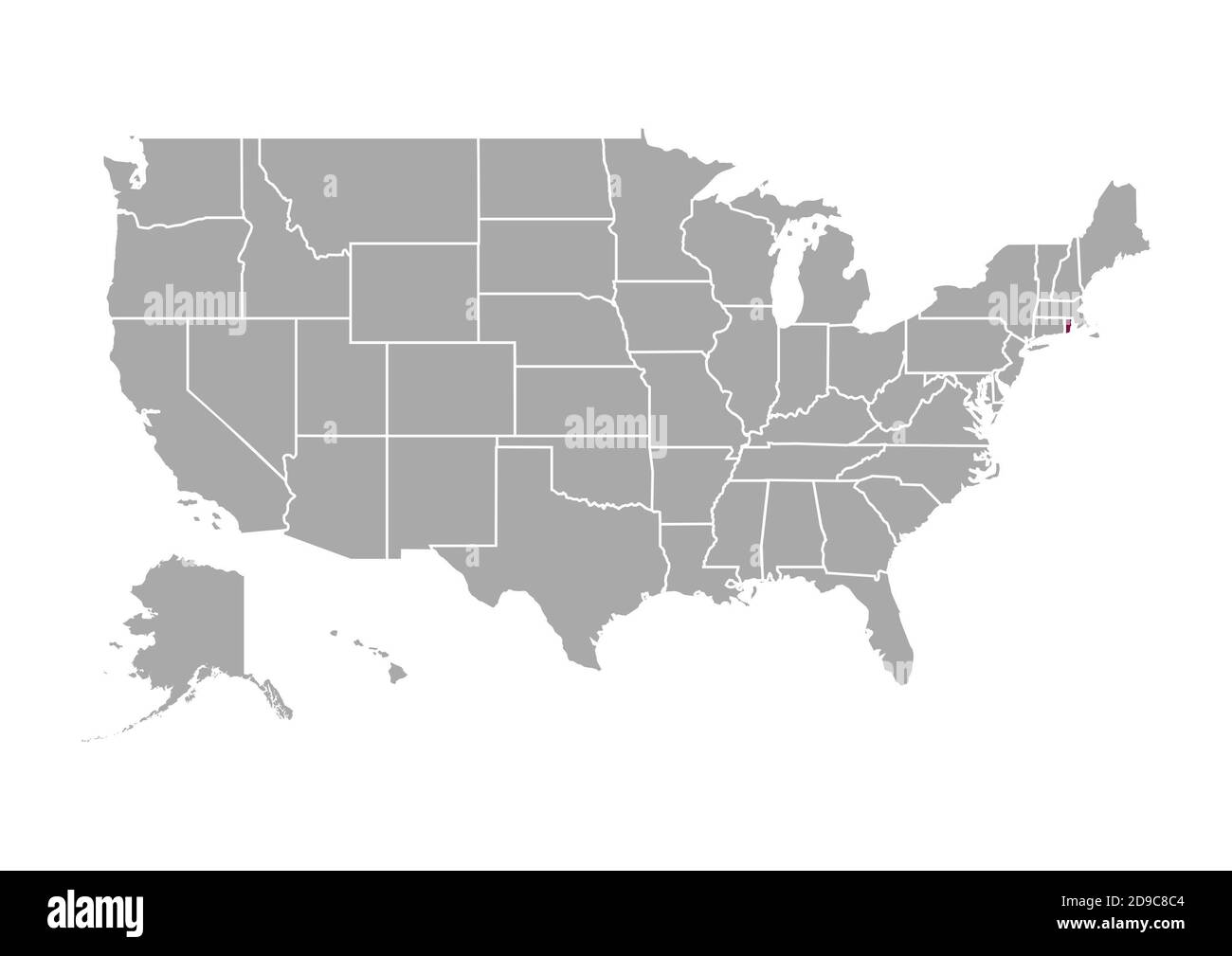 Map of Rhode Island compared to the other United States of America Stock Photo