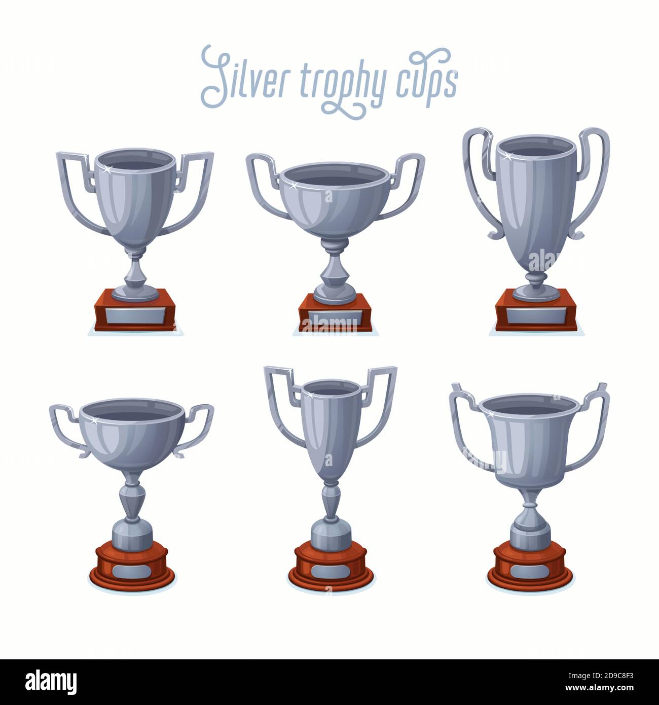 Silver trophy cups. Silver award cup set with different shapes - 2nd place  winner trophies Stock Vector Image & Art - Alamy