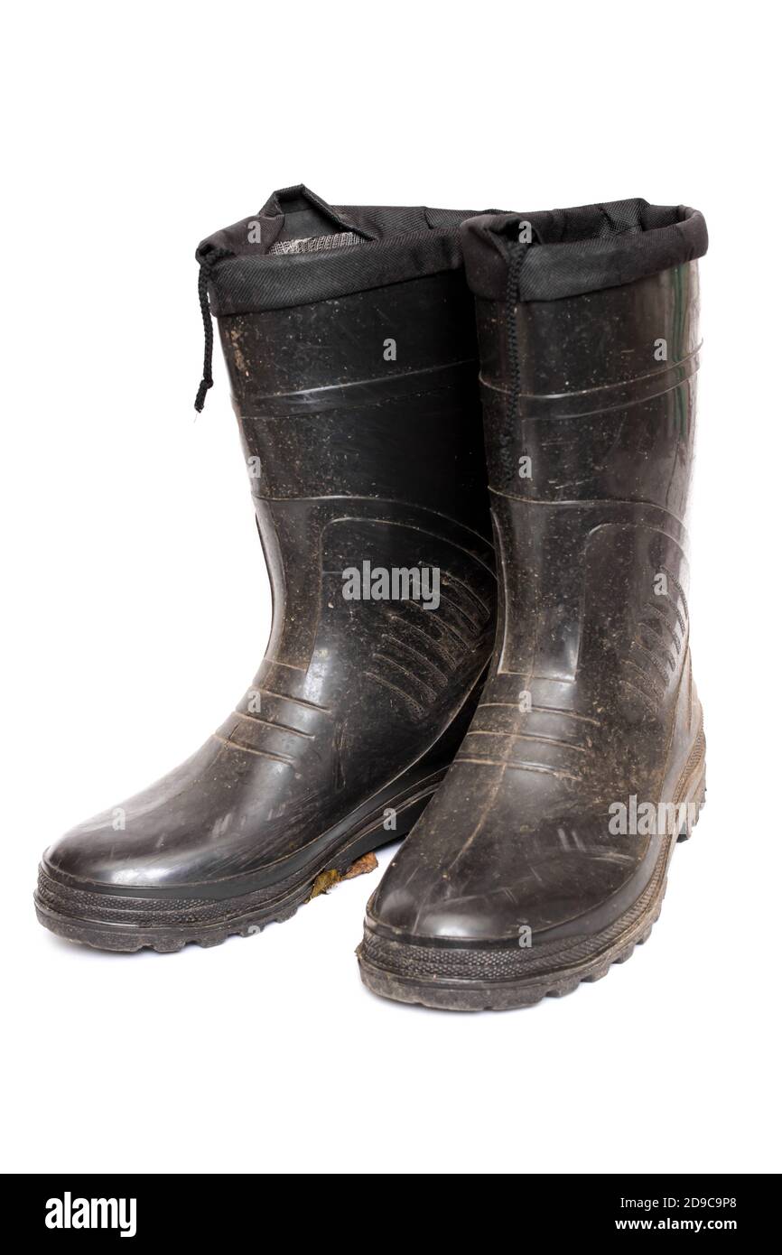 Old rubber boots, isolated on white background Stock Photo Alamy