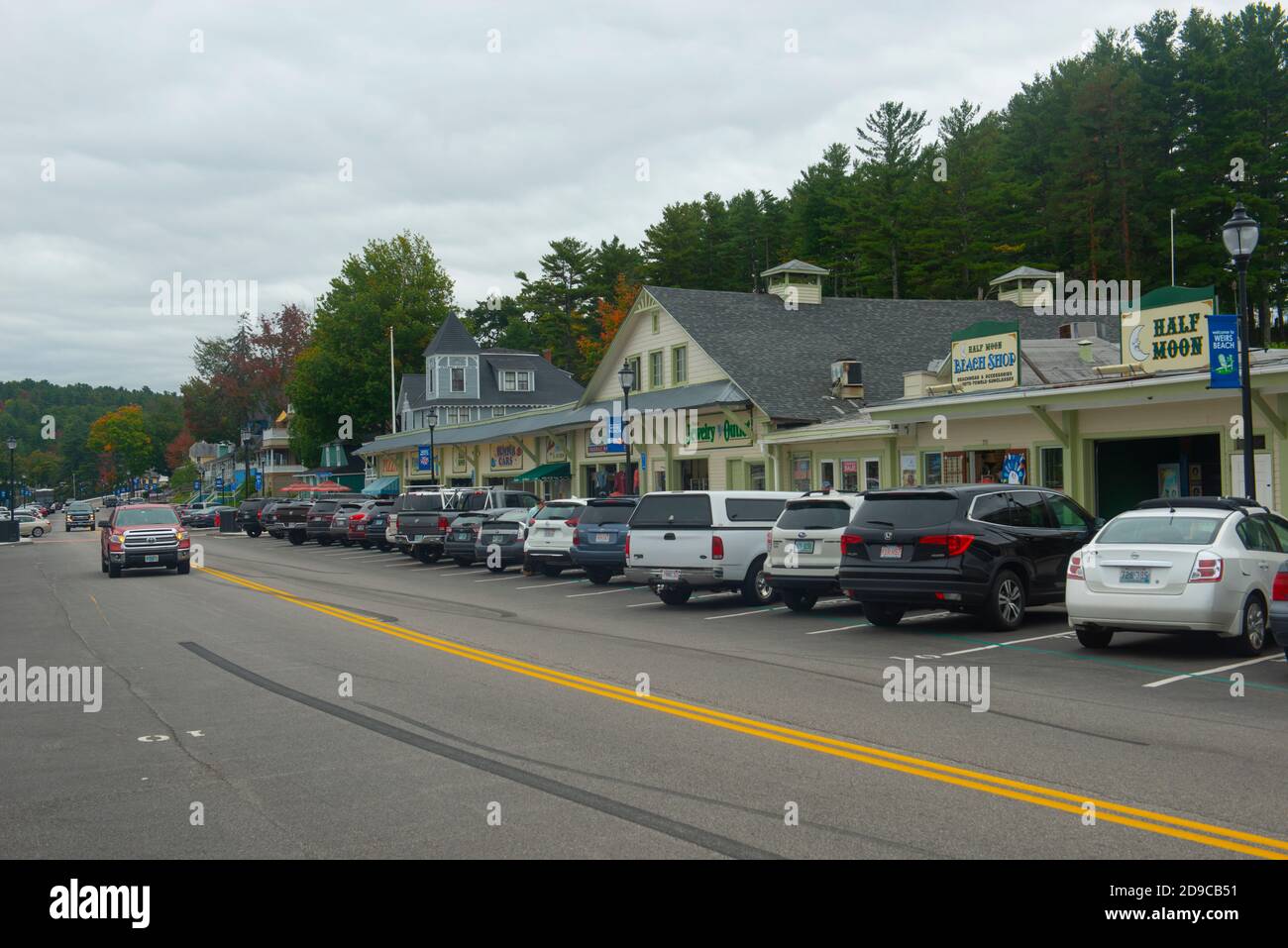 Historic buildings on Lakeside Ave in Weirs Beach on Lake Winnipesaukee ...