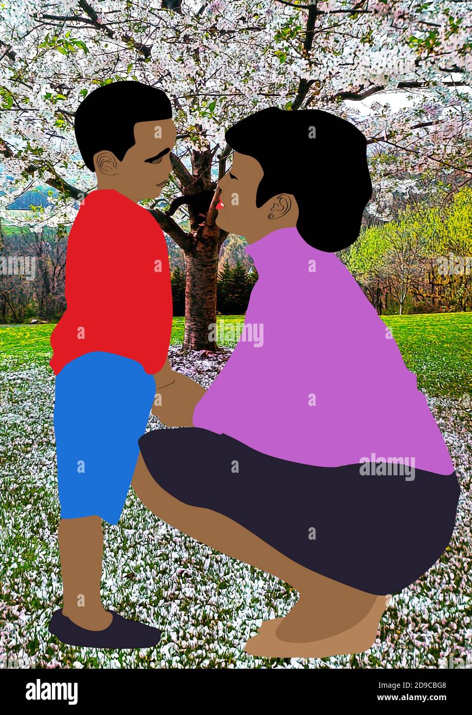 Mother and son affection in the park. Stock Vector