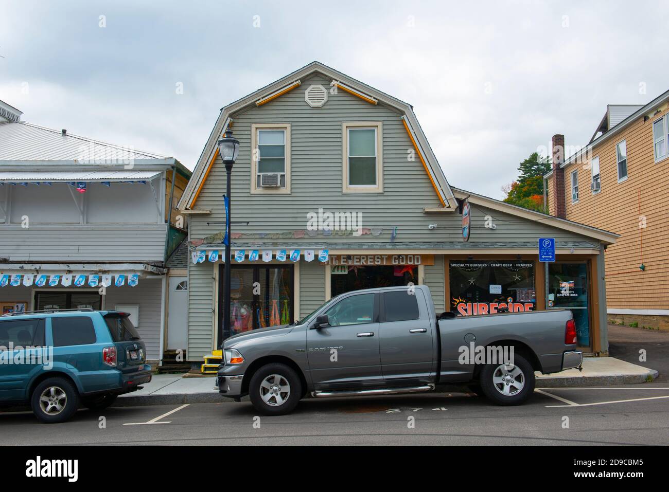 Historic buildings on Lakeside Ave in Weirs Beach on Lake Winnipesaukee