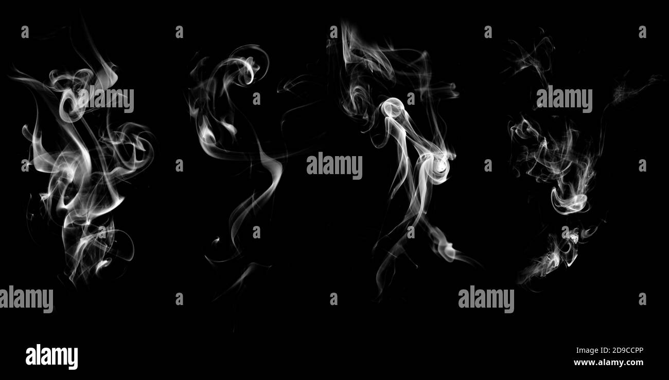 set of natural white smoke isolated on black background Stock Photo - Alamy