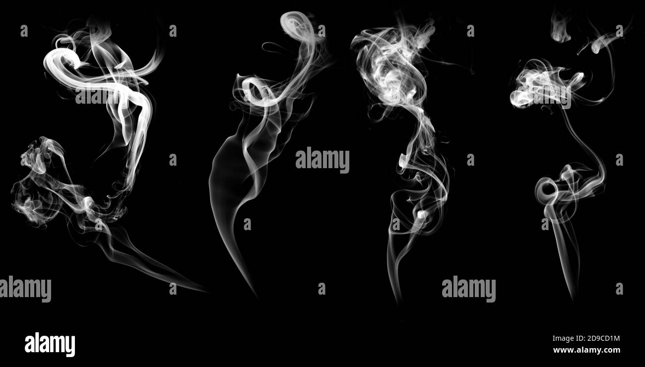 set of natural white smoke isolated on black background Stock Photo - Alamy
