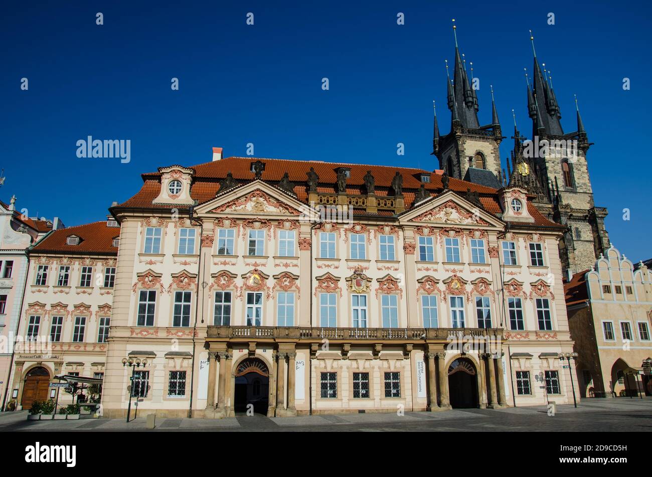 Low angle shot of Palac Kinskych in Old Town Square in Prague, Czech Republic Stock Photo