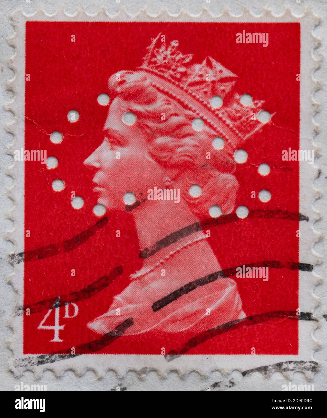 perfin perforated initials 'C.S' on Queen Elizabeth II 4d postage