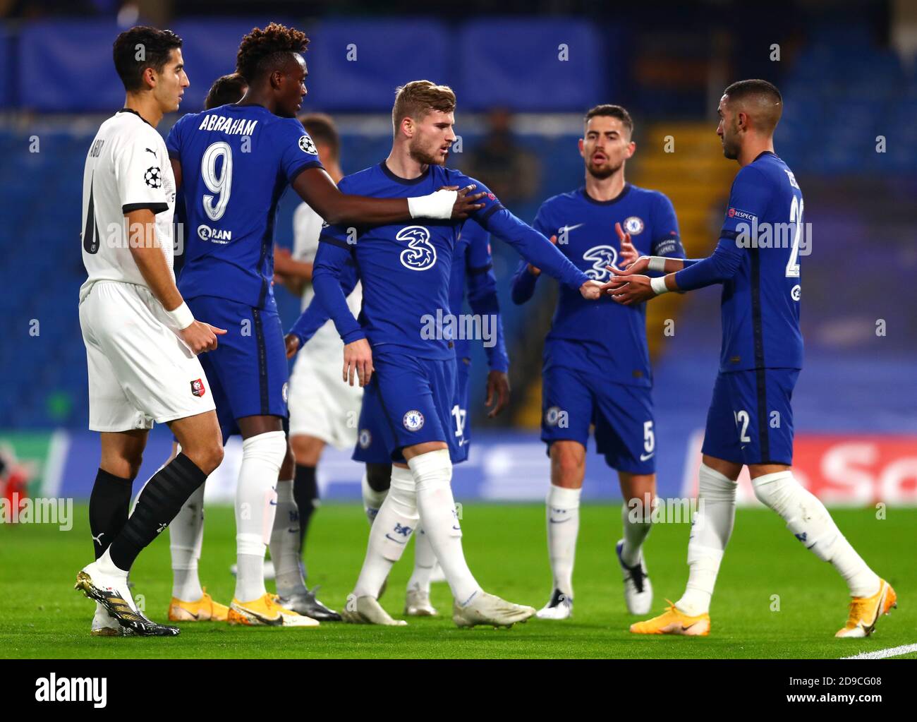 Chelsea S Timo Werner Celebrates Scoring His Side S First Goal Of The Game During The Uefa Champions League Group E Match At Stamford Bridge London Stock Photo Alamy