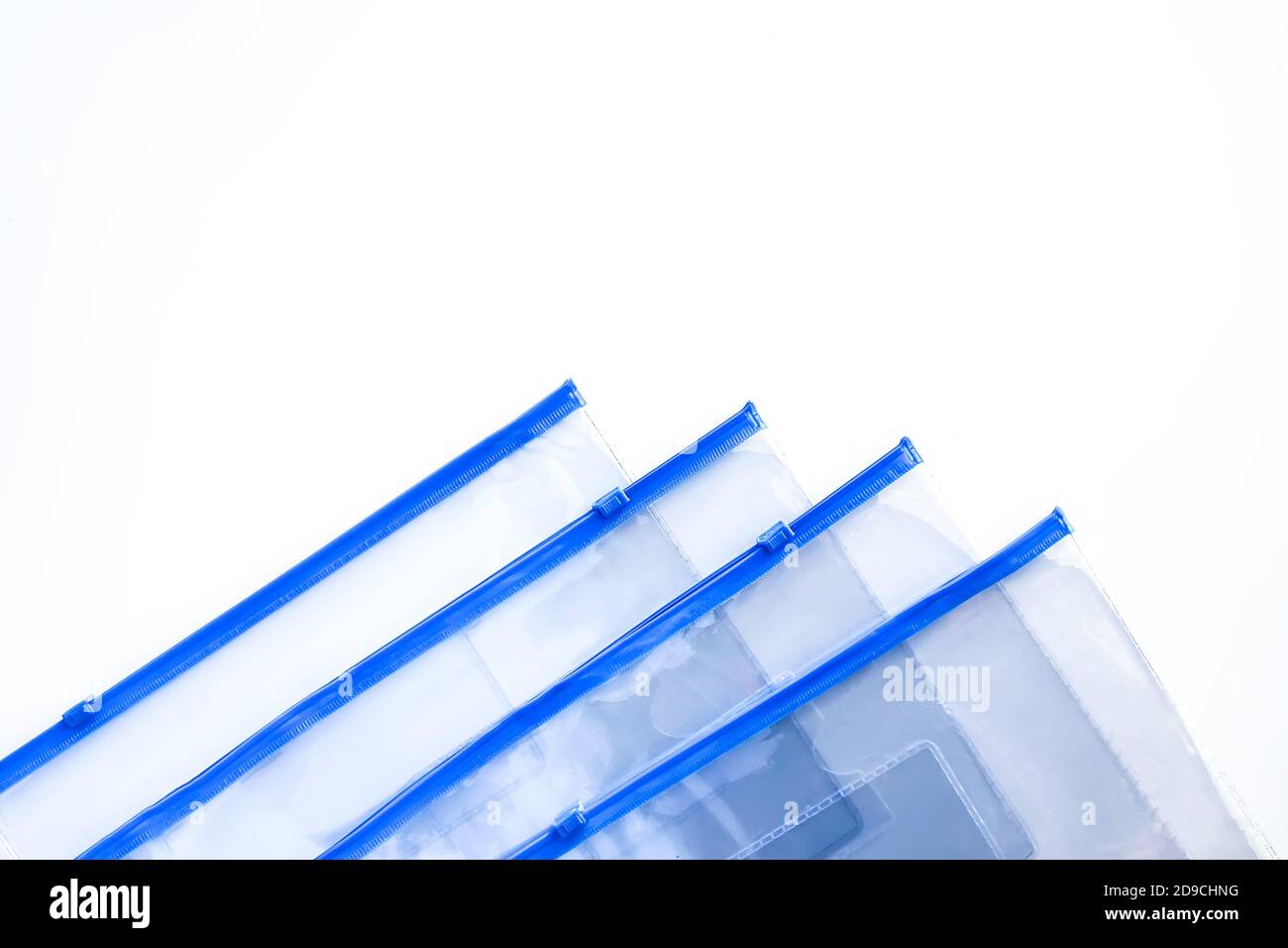 Plastic transparent zipper bags on soft light background Stock Photo