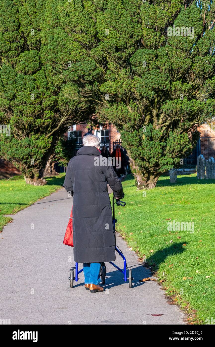 Old lady and zimmer frame hi-res stock photography and images - Alamy