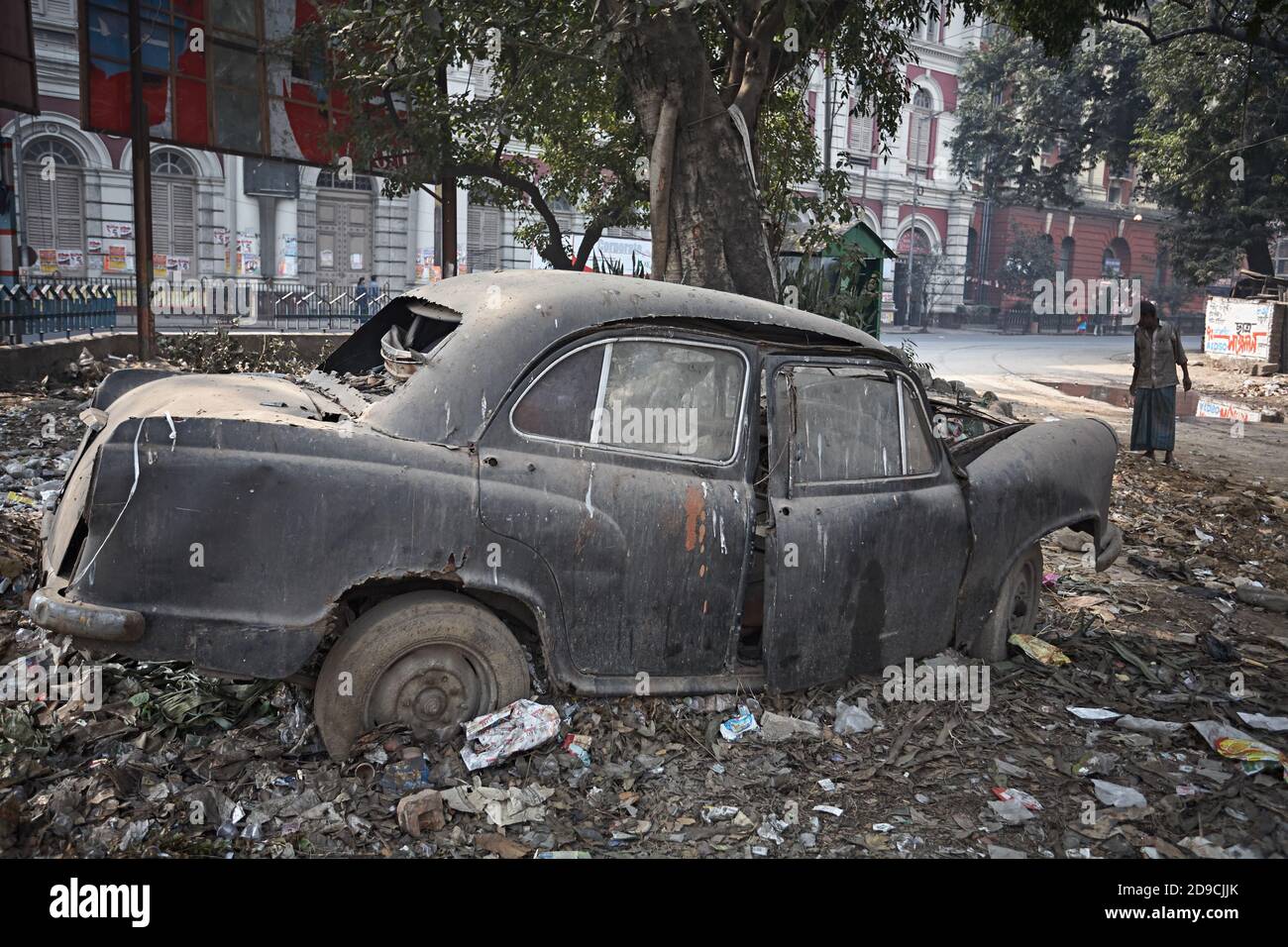 Kolkata, India, January 2008. Remains of an old ambassador car