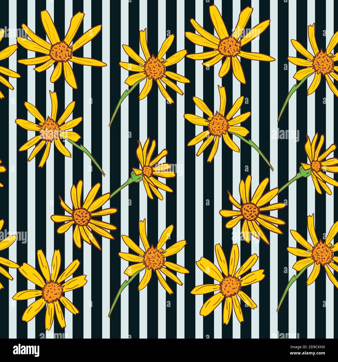 Seamless chamomile pattern with white daisies on striped background ...
