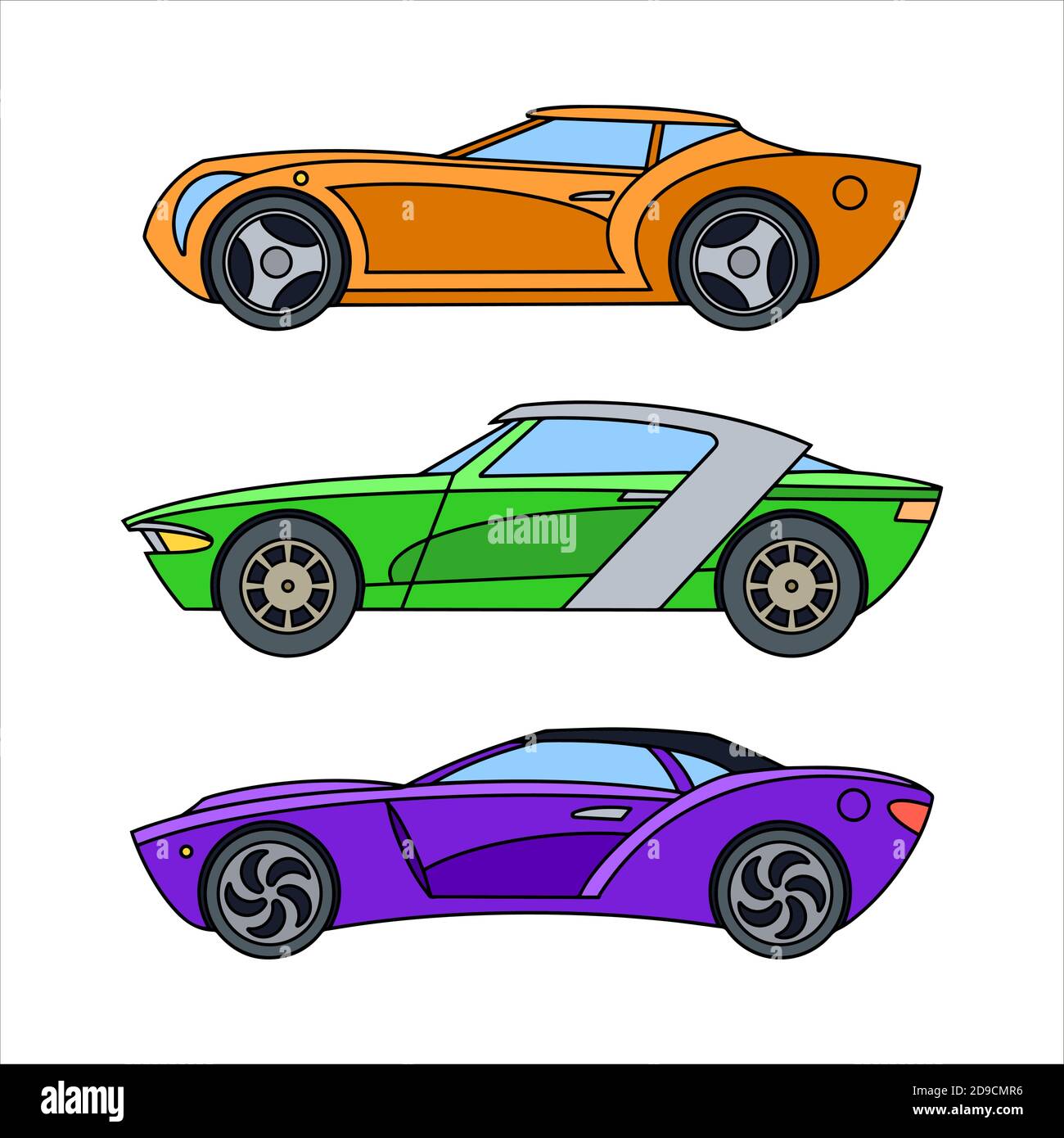 Set of sports cars. Sedan cars. Colored icons. Stock Vector