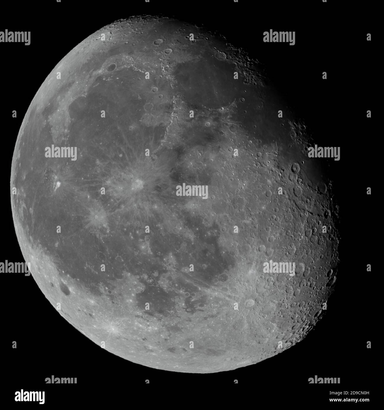 London, UK. 4 November 2020. 84.1% Waning Gibbous Moon with a heavily cratered terminator visible in clear overnight sky. Credit: Malcolm Park/Alamy Live News. Stock Photo