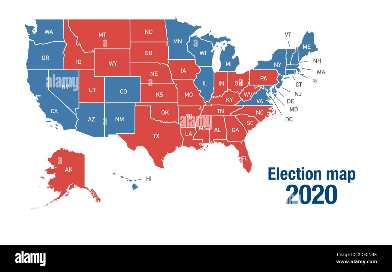 Map of 2020 United States presidential election results per state Stock ...