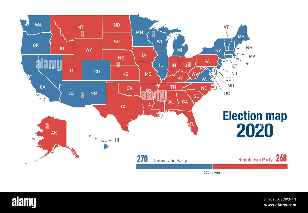 Map of 2020 United States presidential election results per state Stock ...