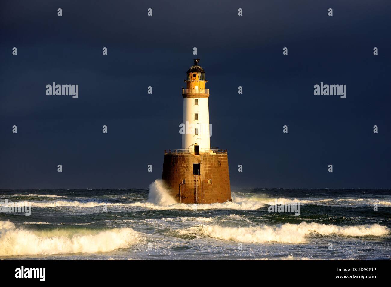 Rattray Head lighthouse in stormy weather, Aberdeenshire Stock Photo