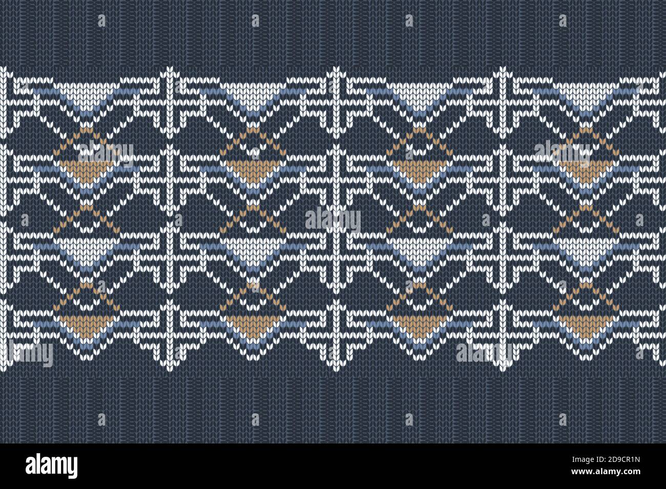 Vector seamless Nordic Knitting Pattern in blue, white, brown colors Stock Vector