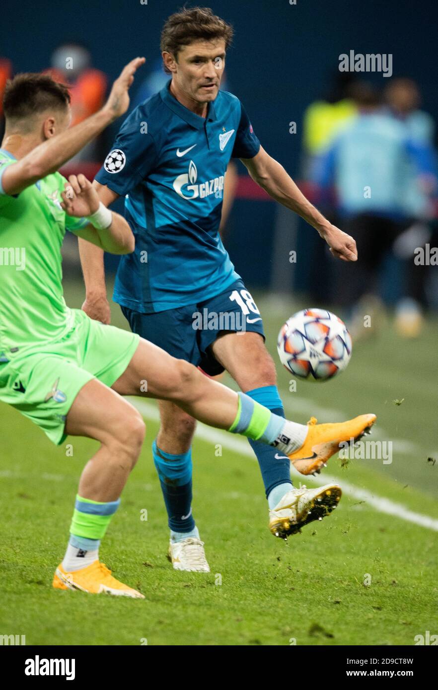 SAINT PETERSBURG, RUSSIA - NOVEMBER 04: Yuri Zhirkov of Zenit St Petersburg during the UEFA Champions League Group F stage match between Zenit St. Petersburg and SS Lazio at Gazprom Arena on November 4, 2020 in Saint Petersburg, Russia. (Photo by MB Media) Stock Photo
