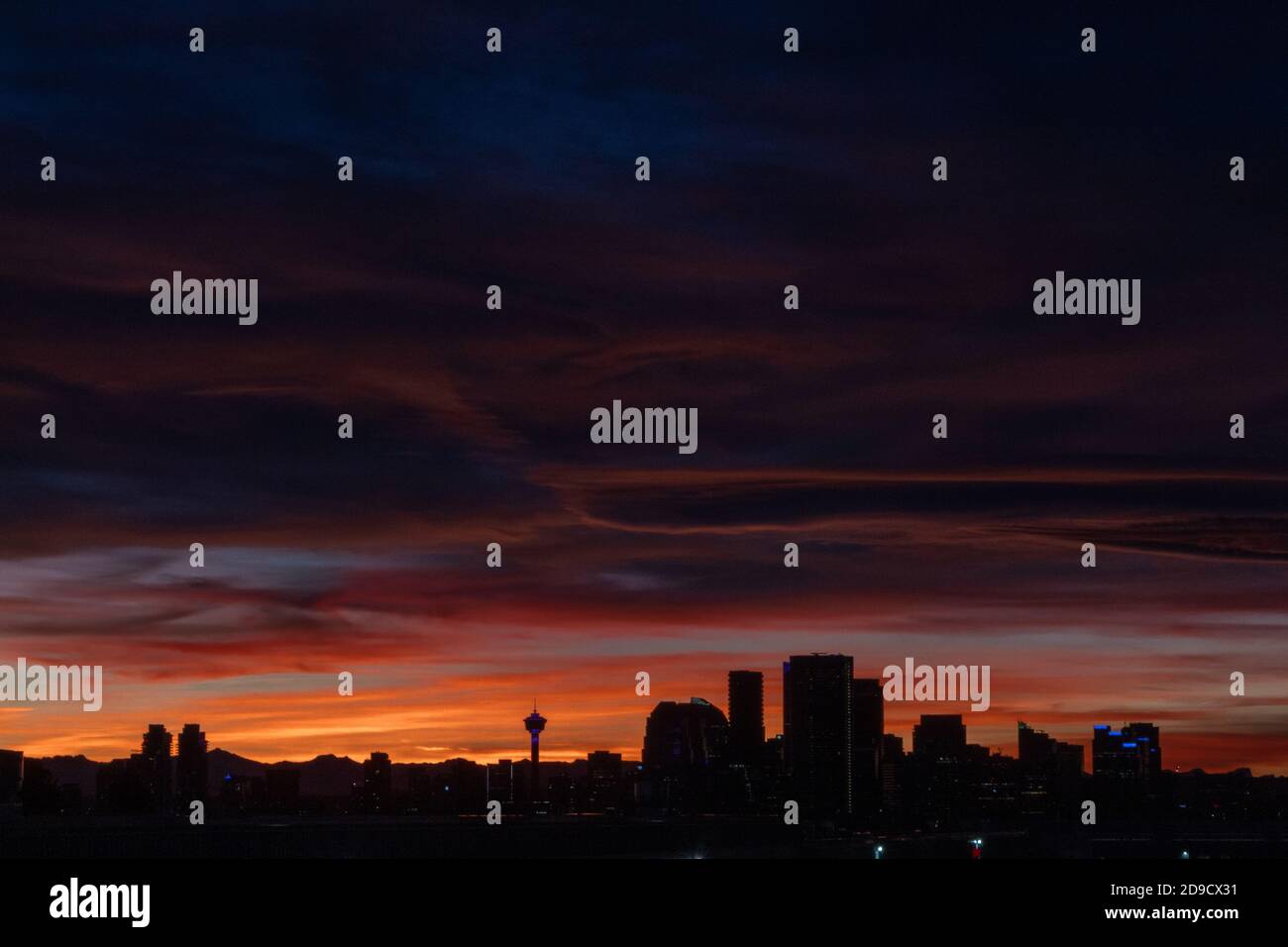 Skyline sunset in Calgary Alberta Canada Stock Photo