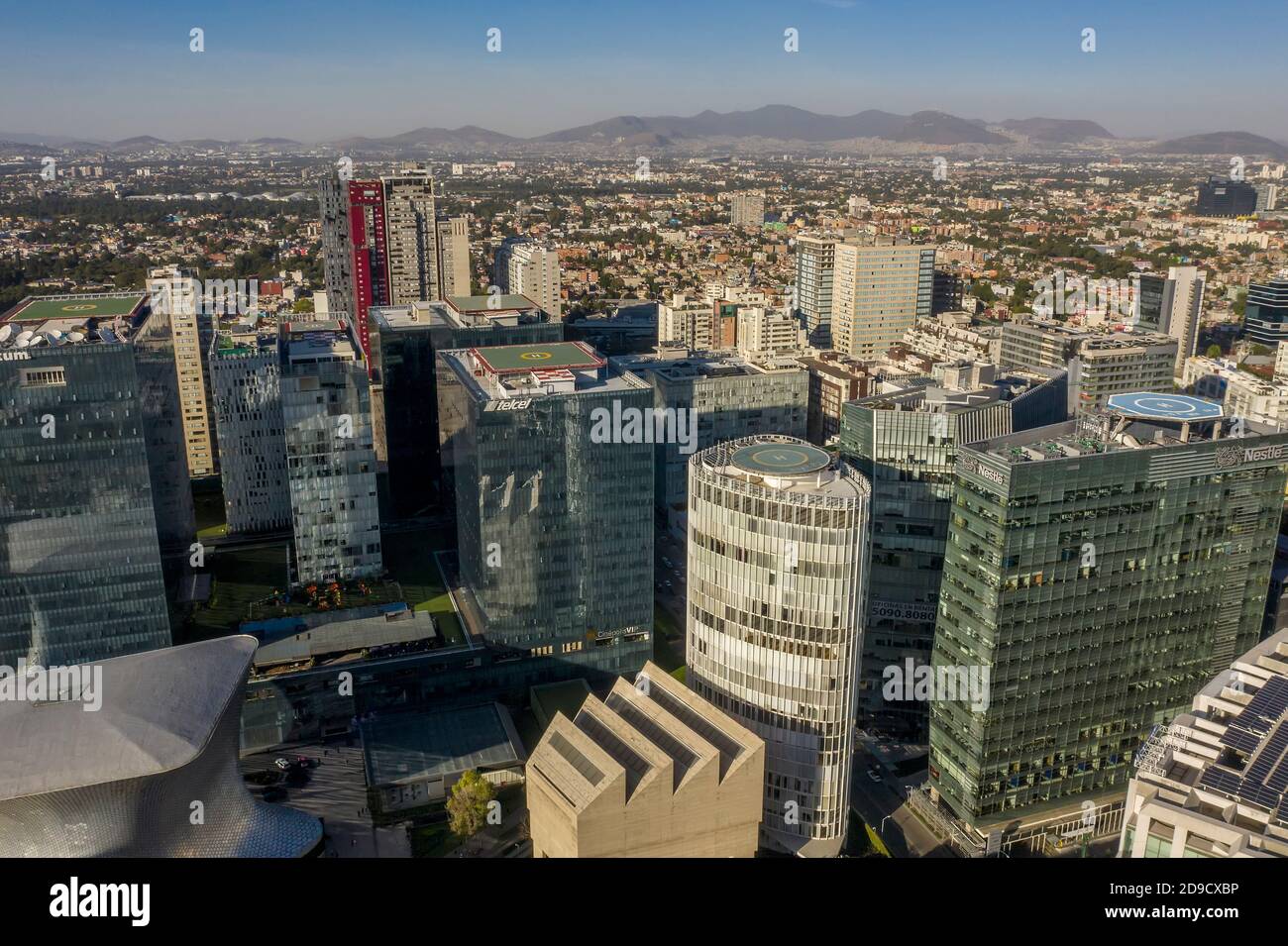 Helicopter pads on top of buildings in Mexico City, Mexico Stock Photo