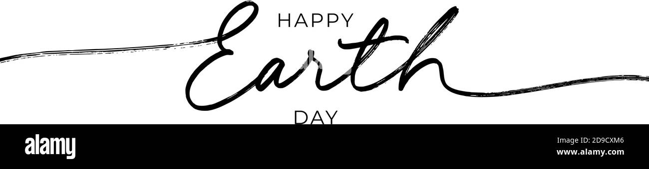 Happy Earth day black line style calligraphy. Stock Vector