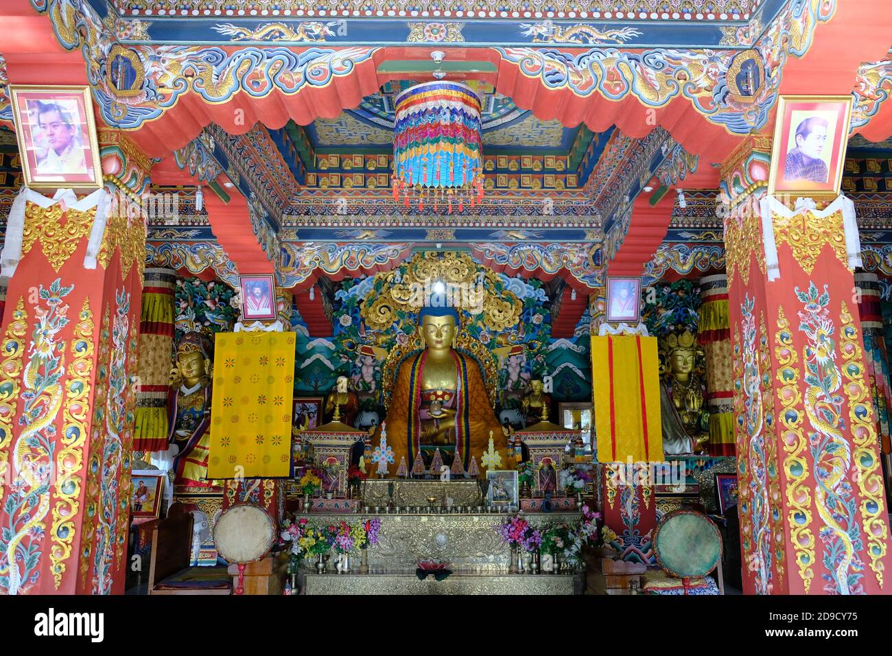 India Bodh Gaya - Royal Bhutan Monastery interior with budda statue Stock Photo