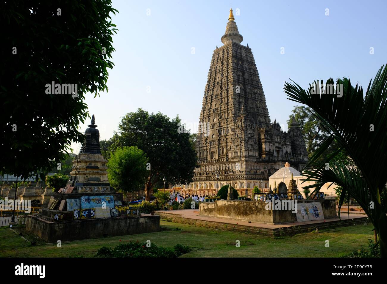 India Bodh Gaya - Mahabodhi Temple Complex with ancient Votive stupas Stock Photo