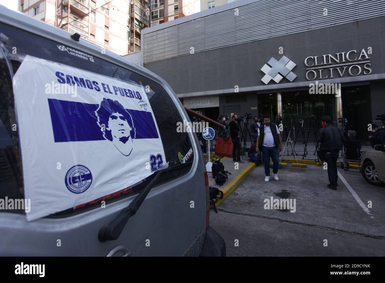 Buenos Aires, Buenos Aires, Argentina. 4th Nov, 2020. Diego Armando Maradona remains hospitalized at the Olivos clinic after having been operated on for a subdural hematoma.Several fans of the idol gathered at the door of the clinic to give him their support and start a vigil. Credit: Carol Smiljan/ZUMA Wire/Alamy Live News Stock Photo