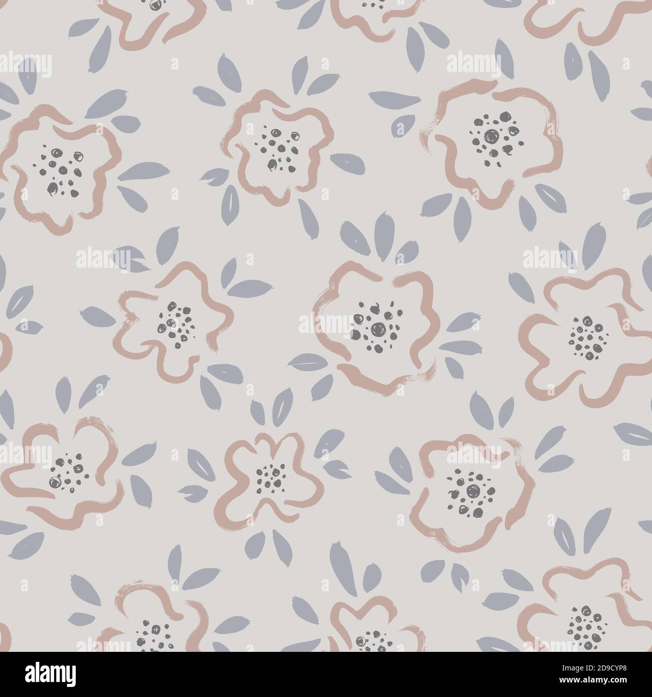 Hand drawn brush flower vector seamless pattern Stock Vector Image