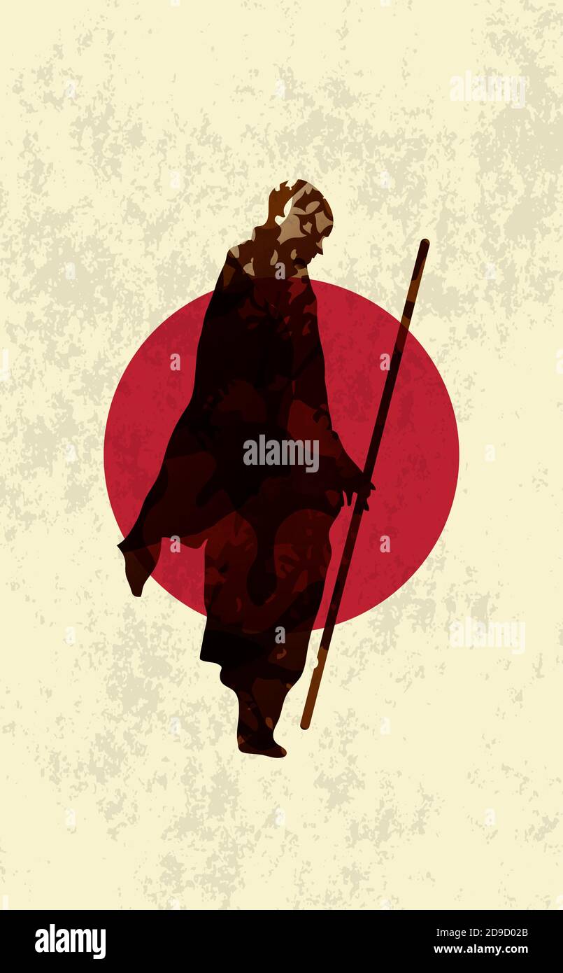 Ancient Japanese Monk Warrior, Samurai Stock Vector