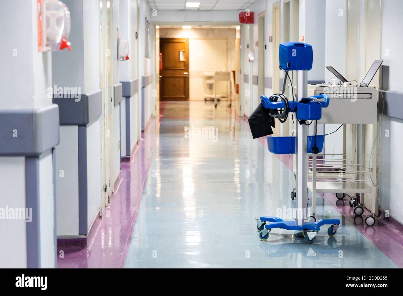 Mobile health diagnostic instrument at corridor of hospital ward Stock