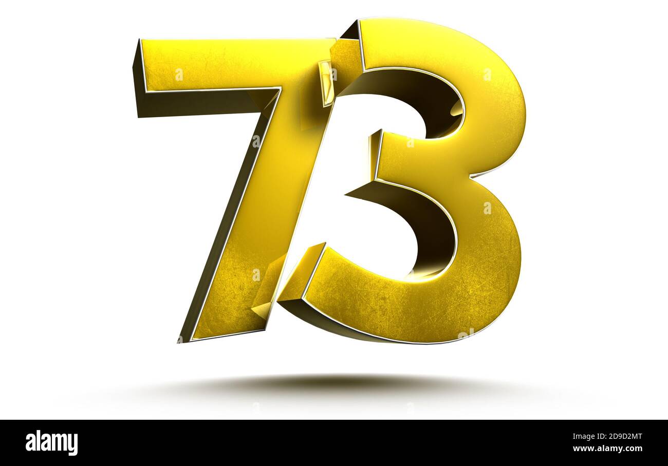 Gold numbers 73 isolated on white background illustration 3D rendering ...