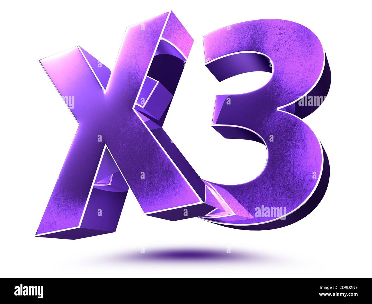x3 purple isolated on white background illustration 3D rendering with Clipping Path. Stock Photo