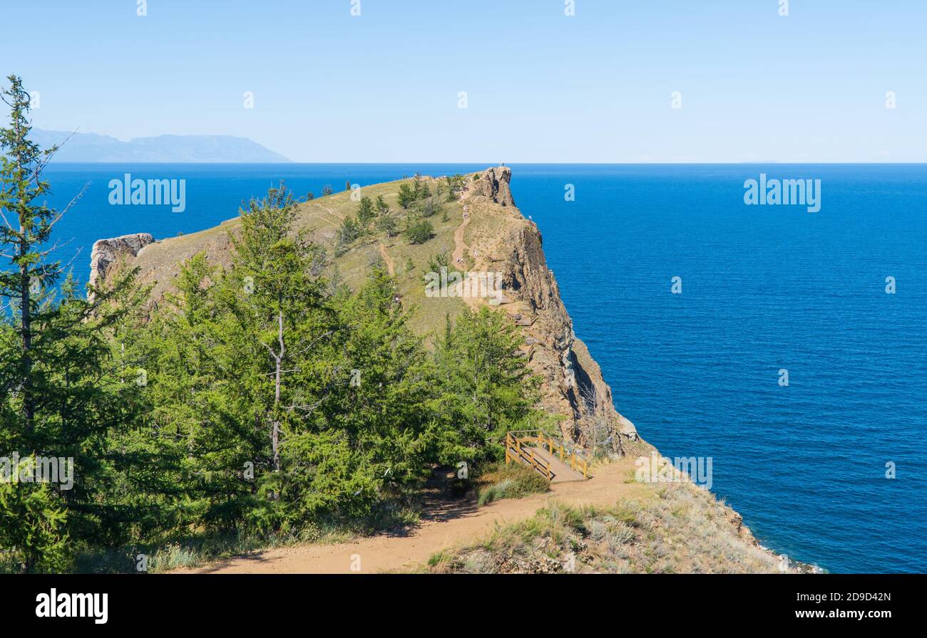 Cape Khoboy, rocky coast. Northern tip of Olkhon island on lake Baikal ...