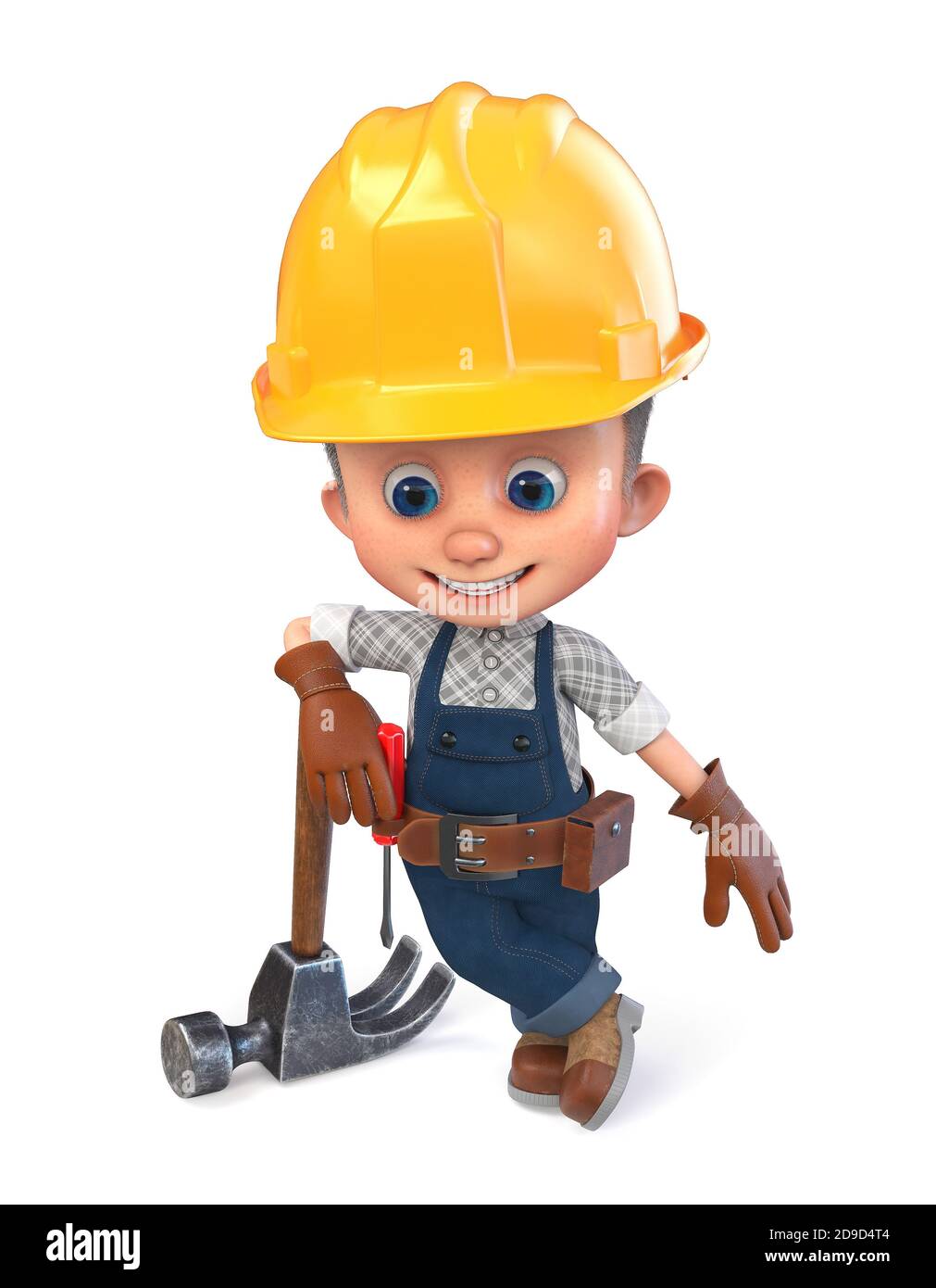 3D illustration Construction worker in overalls with a hammer and a  screwdriver Stock Photo - Alamy