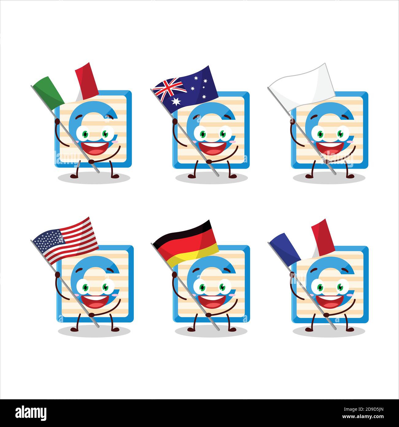 Toy Block C Cartoon Character Bring The Flags Of Various Countries Stock Vector Image And Art Alamy 