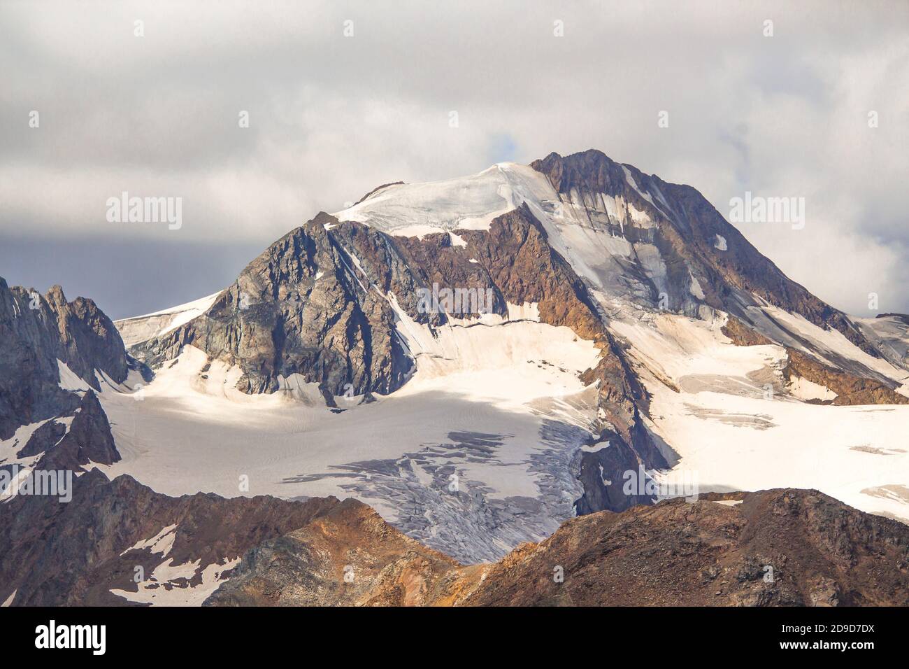 glacier mount weisskugel in the ötztal alps on the frontier from austria to italy seen from summit station of Schnalstaler Gletscherbahn Stock Photo