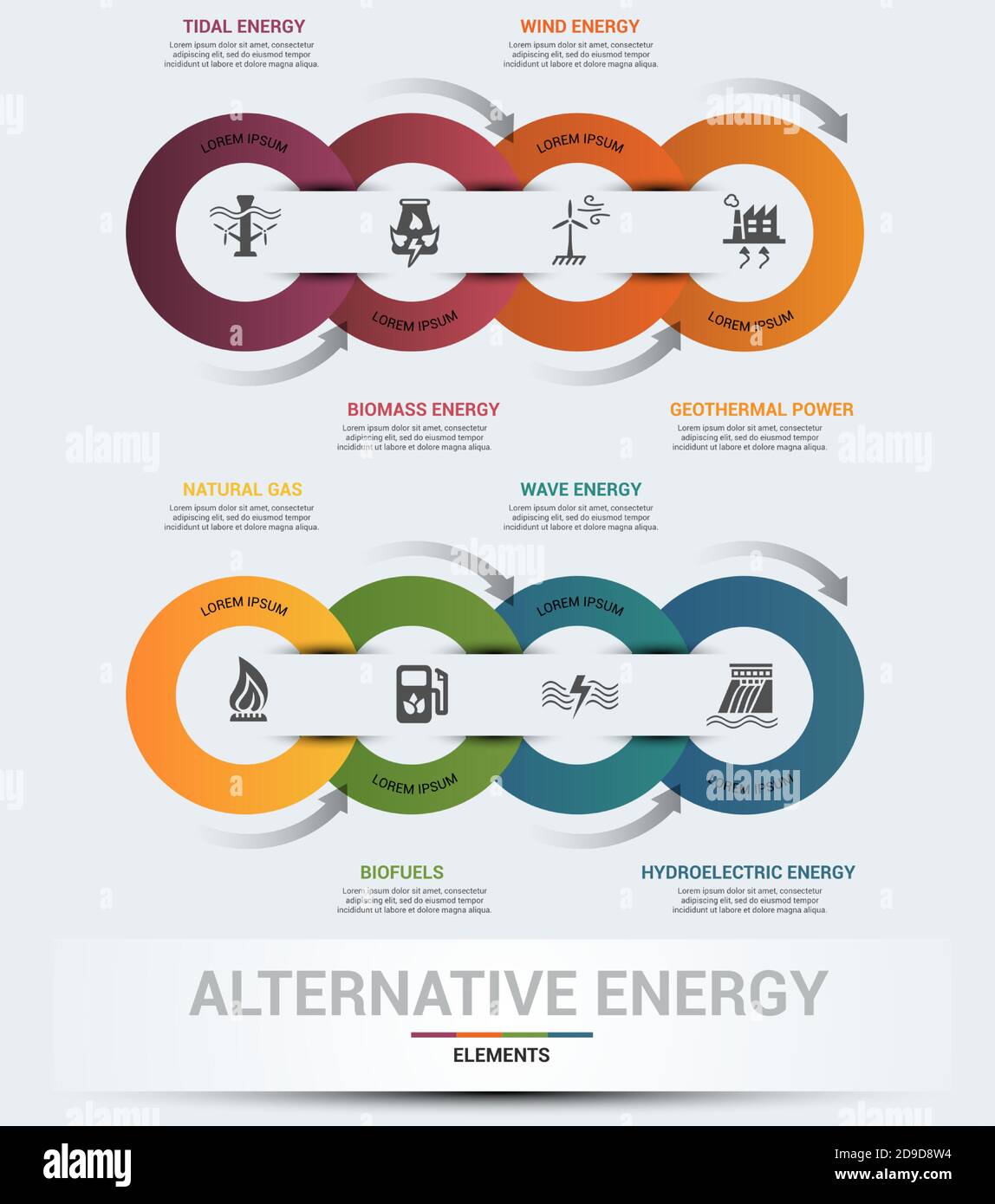 Infographic Alternative Energy template. Icons in different colors ...