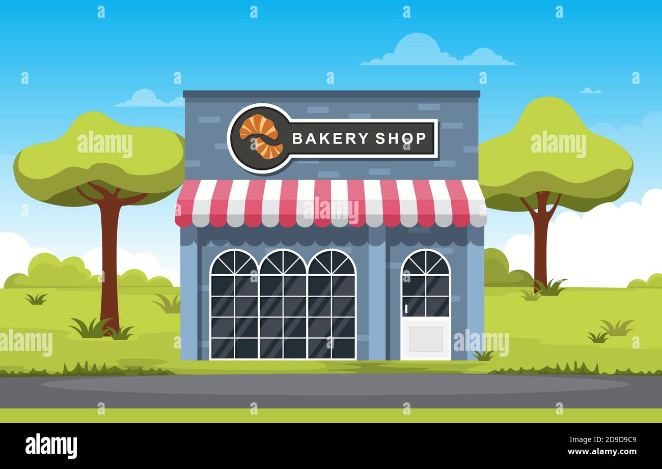 Showcase Bakery Shop Food Store Facade Street Cartoon Illustration Stock Vector