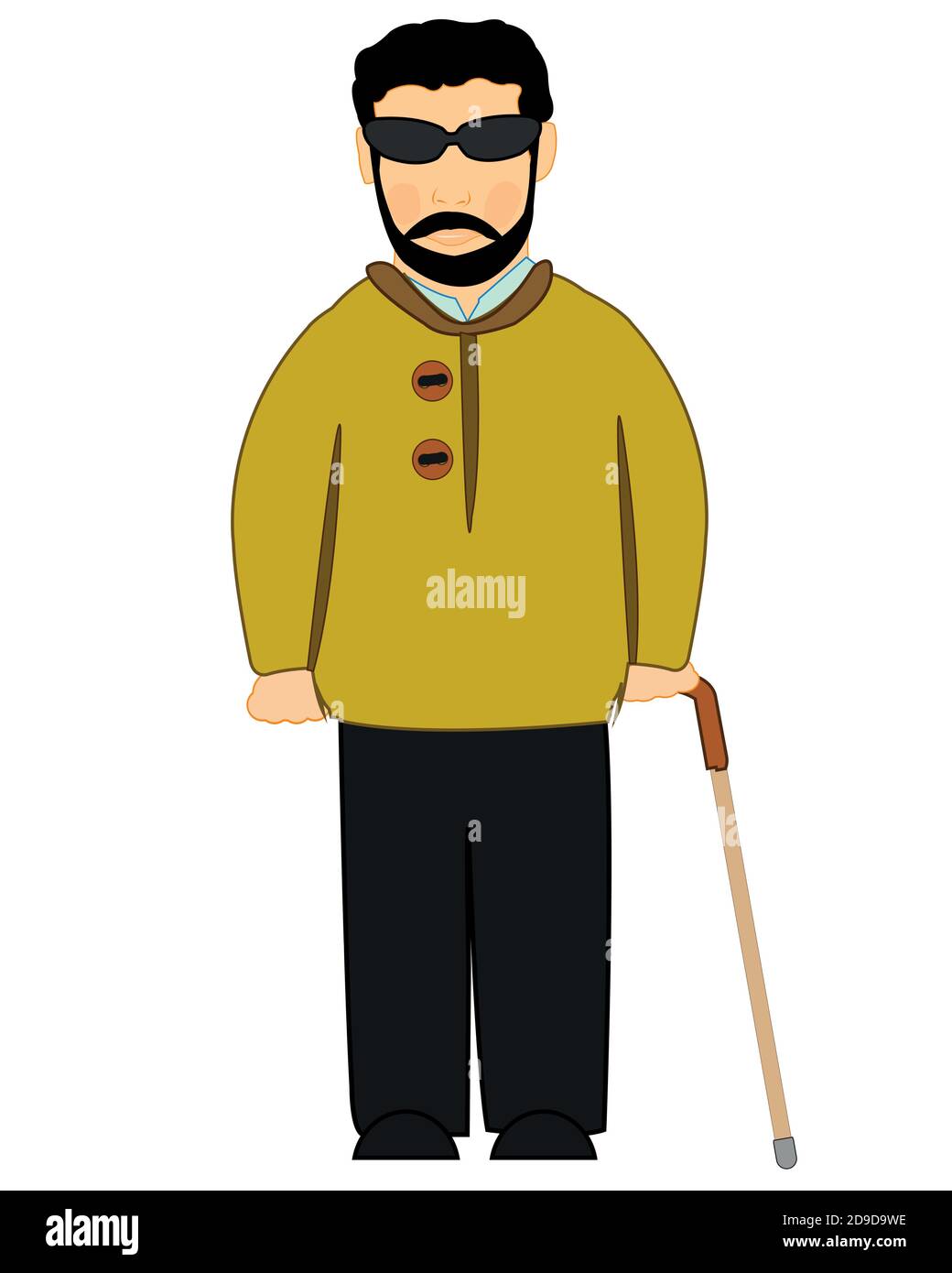 Blind of the person with walking stick in hand Stock Vector