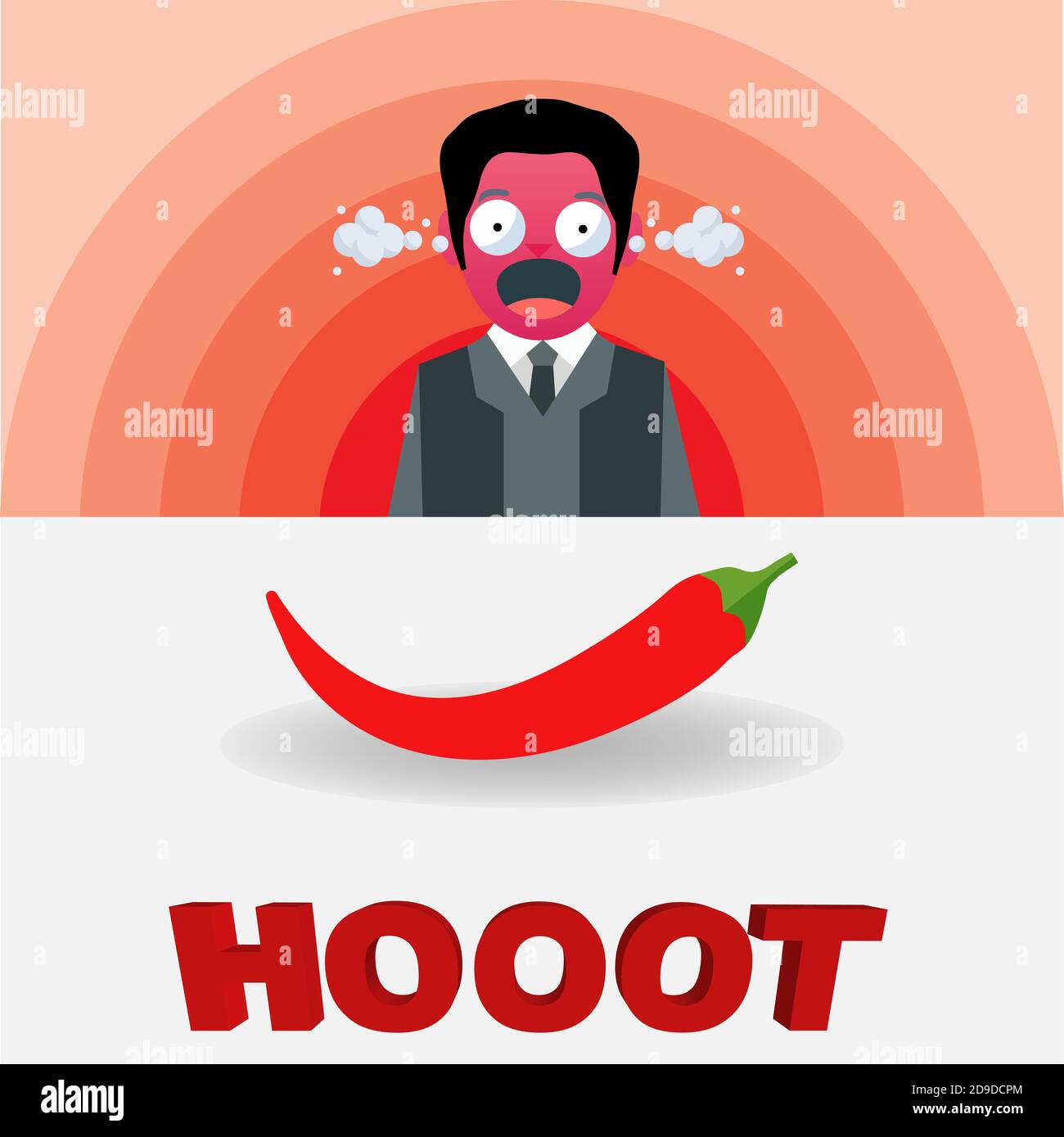 Men with red face after eating red peppers having as background a red scale Stock Vector