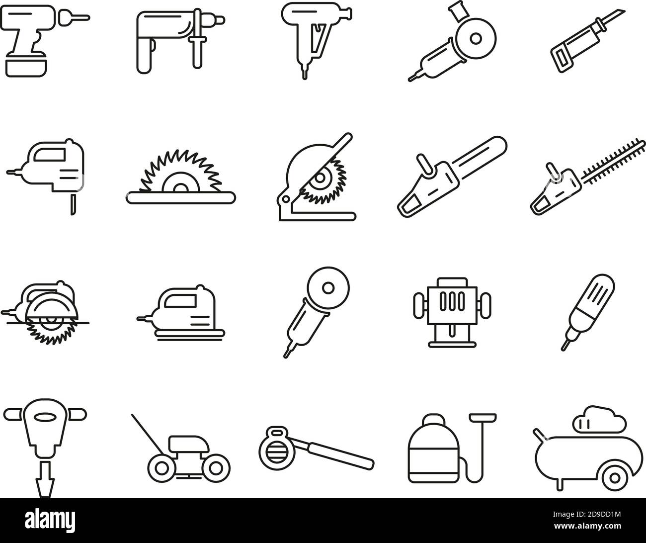 Power Tools Icons Black & White Set Thin Line Big Stock Vector Image & Art Alamy