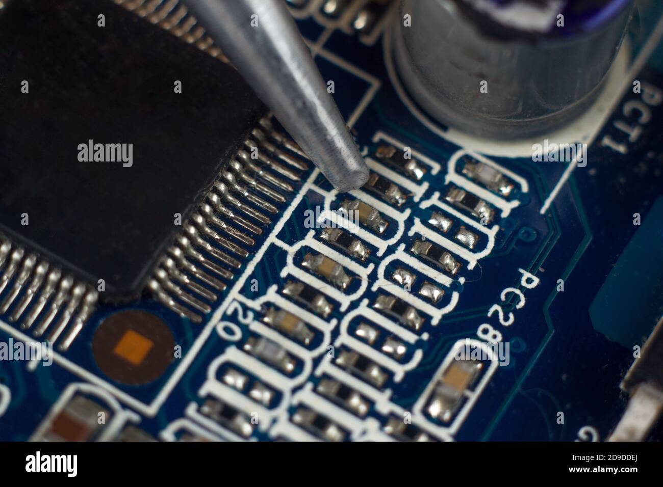 use a soldering iron to solder the electronic part to the Board