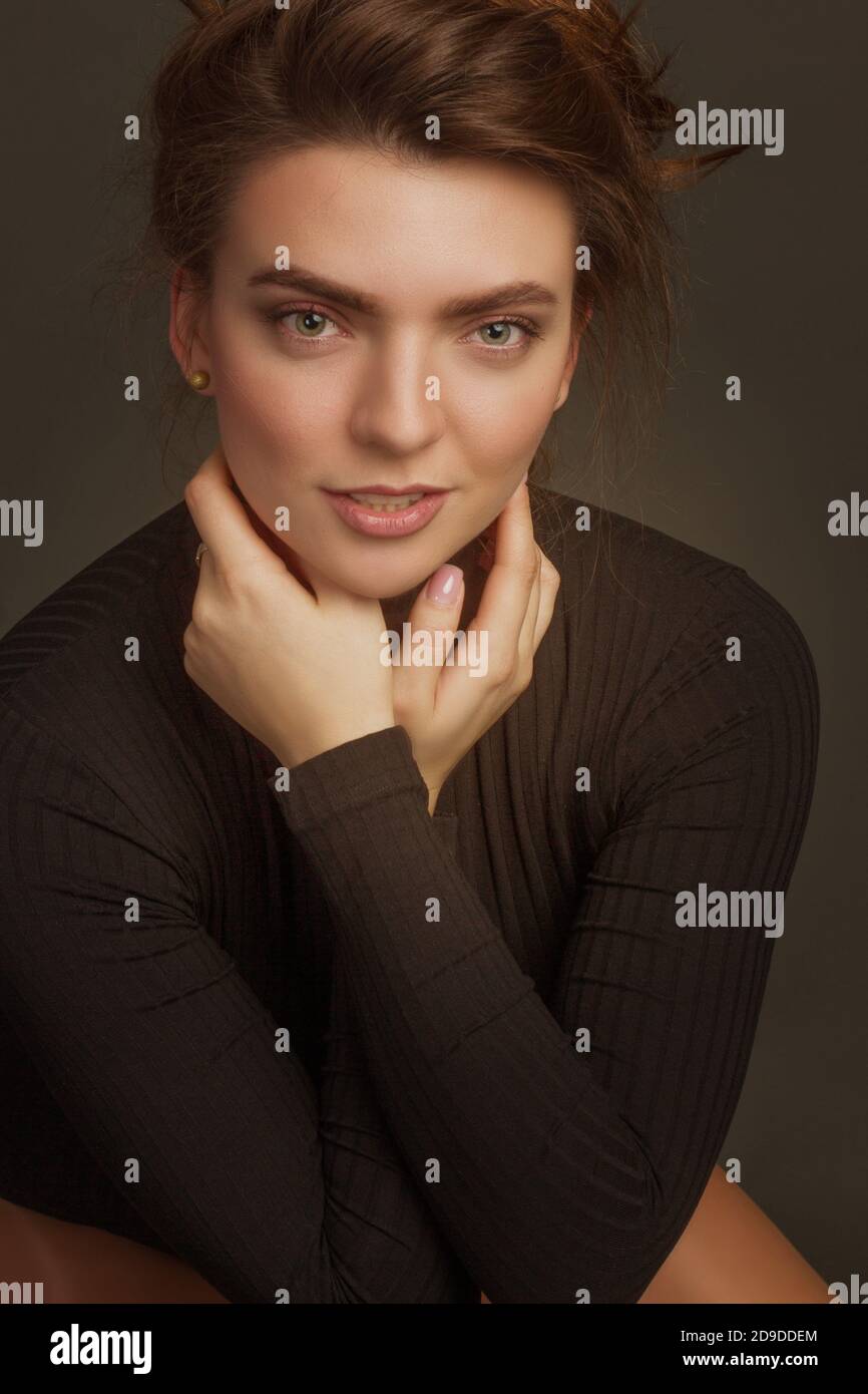 Beauty Portrait Beautiful Spa Woman Touching Her Face Stock Photo Alamy