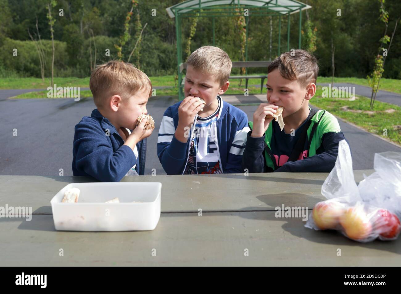 Children eating picnic table hi-res stock photography and images - Alamy