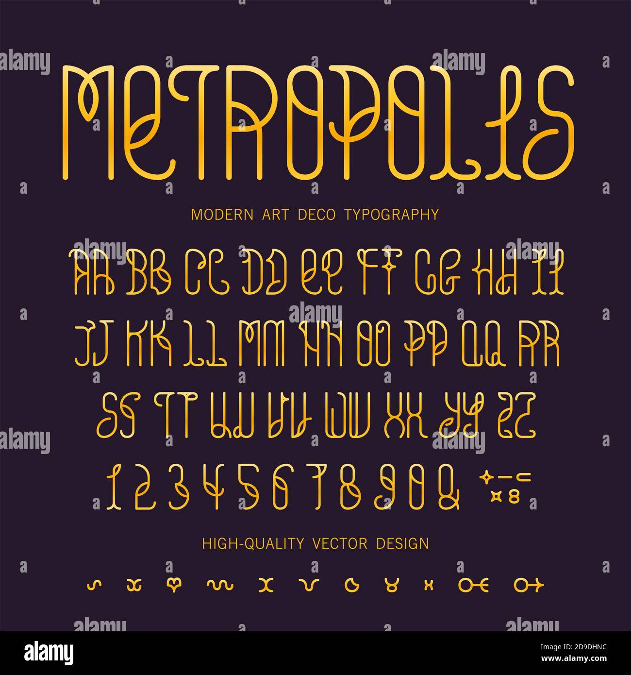 Art deco style font. Line art elegant alphabet design. Vintage long letters  and numeric. Vector typeface Stock Vector Image & Art - Alamy