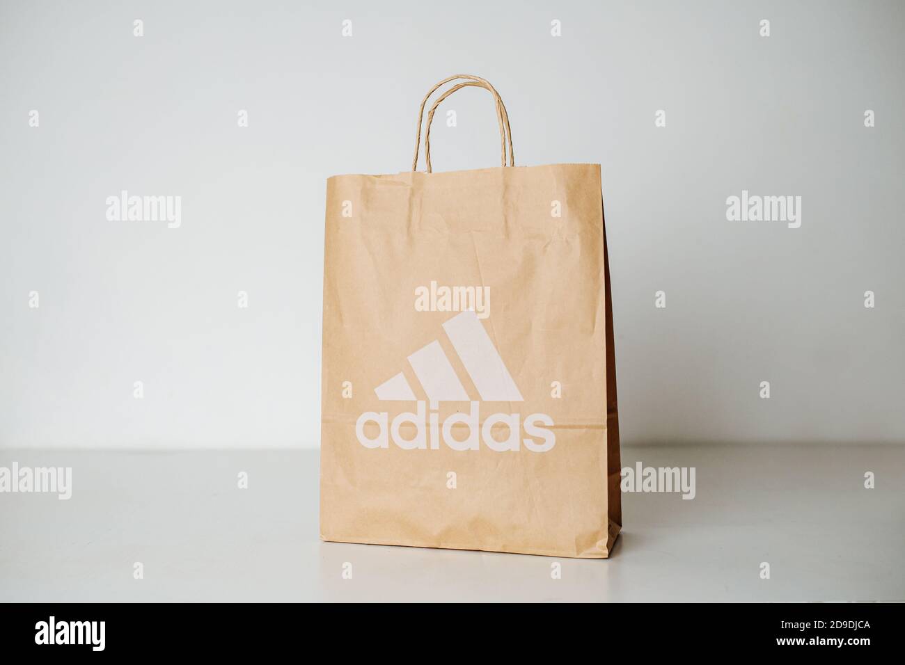 RUSSIA, UFA - NOVEMBER 02, 2020: Craft package adidas on white table Stock  Photo - Alamy